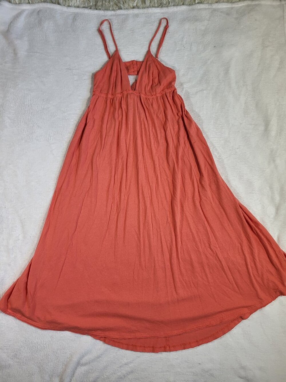 Free People Beach Coral Orange Maxi Dress – Strappy Boho Beach Cover-Up Small